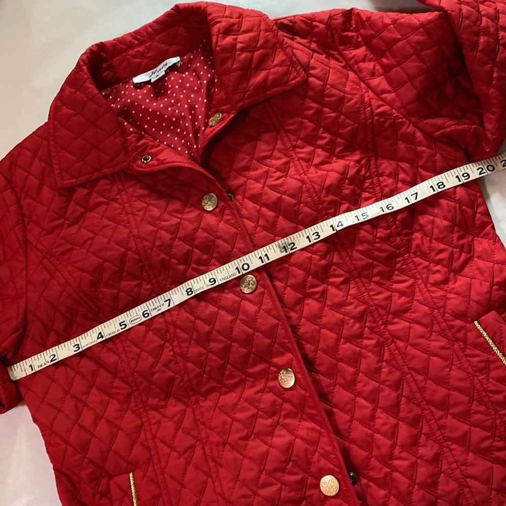 Flair Red Quilted Gold Accents Reversible Button Up Jacket Ladies Small - Picture 13 of 16